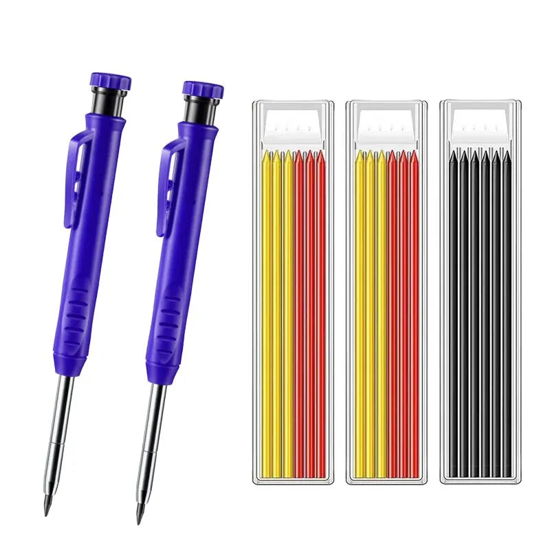 Solid Carpenter Pencil Set Woodworking Tools Mechanical Pencil 5 Colors Refill Construction Job Tools Carpentry Marking Scrib