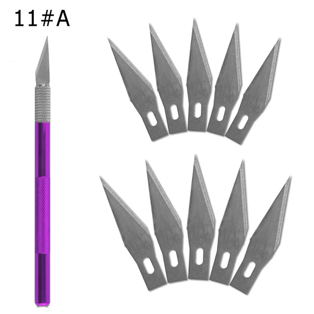 Engraving Non-Slip Metal Knife Kit + 40/10pcs #11 Blades Cutter Craft Knives for Mobile Phone PCB Repair Hand Tools - 1set-Pu