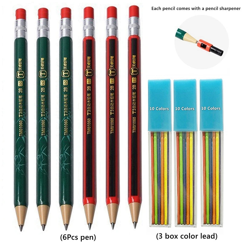 2.0 mm Mechanical Pencils Set 2B Automatic Student Pencils with Sharpener Color Pencil Leads School Pens Kawaii Cute Statione