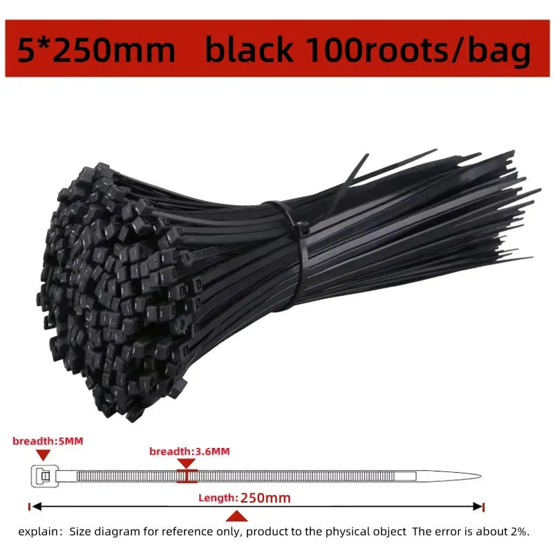 100Pcs Nylon Cable Ties Adjustable Self-locking Cord Ties Straps Fastening Loop Reusable Plastic Wire Ties For Home Office - 