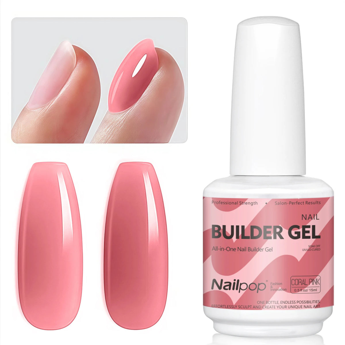 Nailpop 7IN1 Multi-Functional Builder Gel 4Colors Extension Strength Apex Building Base for Beginner Friendly Manicure 15ml