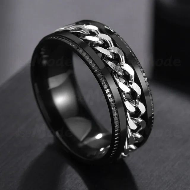 Cool Stainless Steel Rotatable Men Ring Spinner Chain Punk Women Jewelry for Party Gift - r259-hg / 10