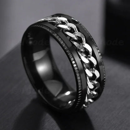 Cool Stainless Steel Rotatable Men Ring Spinner Chain Punk Women Jewelry for Party Gift - r259-hg / 10