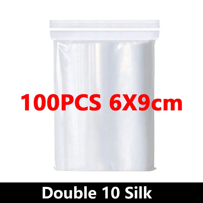 100Pcs Thicken Zipper Sealed Bags Clear Plastic Storage Bag for Small Jewelry Food Packing Reclosable Ziplock Sealing Bags - 