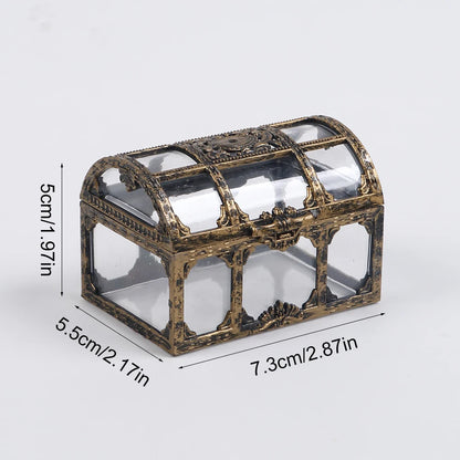 Vintage Treasure Chest Storage Box Transparent Pirate Candy Jewelry Display Box for Wedding Party Birthday - Bronze
