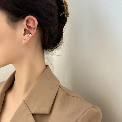 LATS Clips Earrings for Women Unisex Minimalist Fashion Cartilage Hoop Earings Set Ear Cuff Fake Piercing Clip on Ear Jewelry