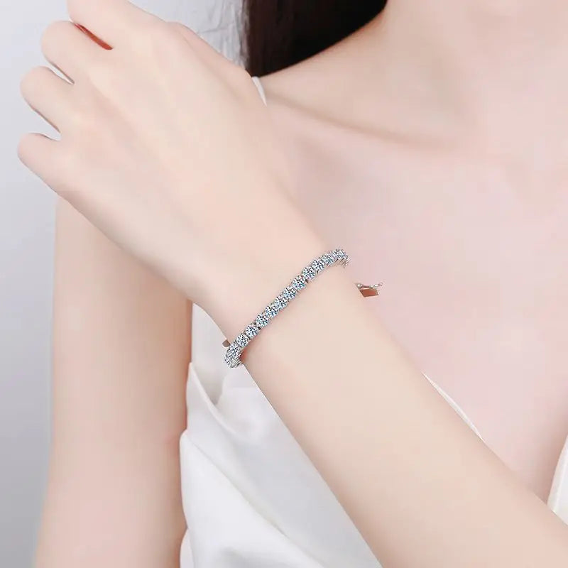 100% S925 Sterling Silver 2-6mm Real Moissanite Tennis Bracelet for Women Wedding Jewelry Christmas Exquisite Gift