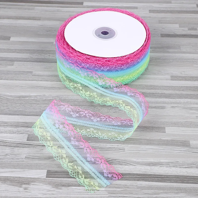 4cm 5yards Colorful Rainbow Net Fashion Ribbon Lace Trim Wedding DIY Dress Garment Edging Bag Decoration Accessories Bows H80