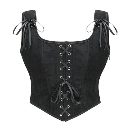 Army Green Victorian Vintage Vest Female Side Zipper& Front Lace Up Tank Top Corset Punk Goth Clothing Sexy Corselet Feminino