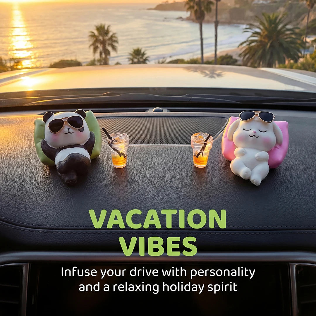 Cute Panda & Bunny Car Dashboard Decor Relaxed Resin Animal Figurines for Car Interior Decor & Home Office Desk Mini Statues