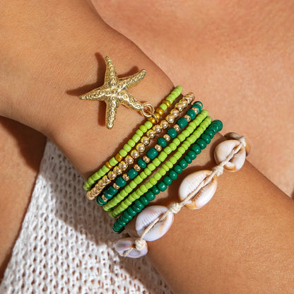 Tocona Bohemian Resort Style Shell Beaded Weaving Bracelet Beach Style Starfish Rice Beads Seven Piece Set for Women 25134 - 