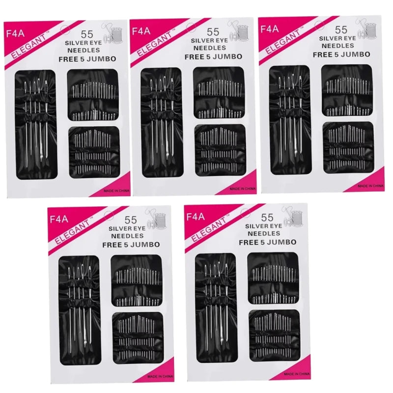 55 Pieces Stainless Steel Big Eye Hand Sewing Needles Set with Different Sizes for Sewing Needlework Embroidery Stitching Nee