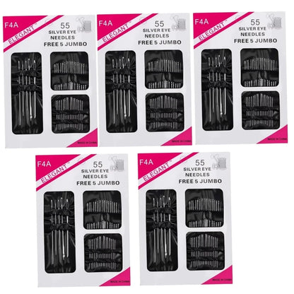 55 Pieces Stainless Steel Big Eye Hand Sewing Needles Set with Different Sizes for Sewing Needlework Embroidery Stitching Nee