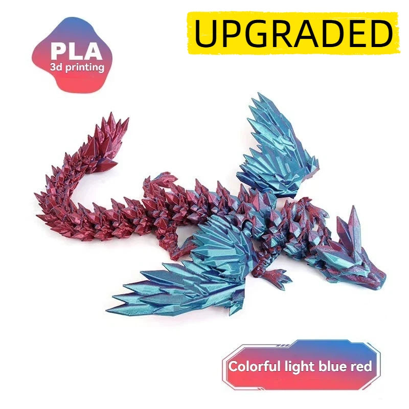 3D Printed Dragon Colorful Gem Dragon Figurines Movable Joint Rotatable Articulated Dragon Crafts Desktop Western Action Figu