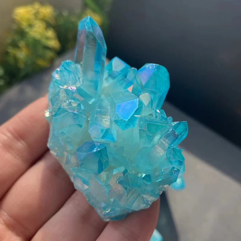 Sky Blue Quartz Natural Stones Electroplating Titanium Crystal Cluster Stone Specimens Cured Coating Healing Crystals Home De