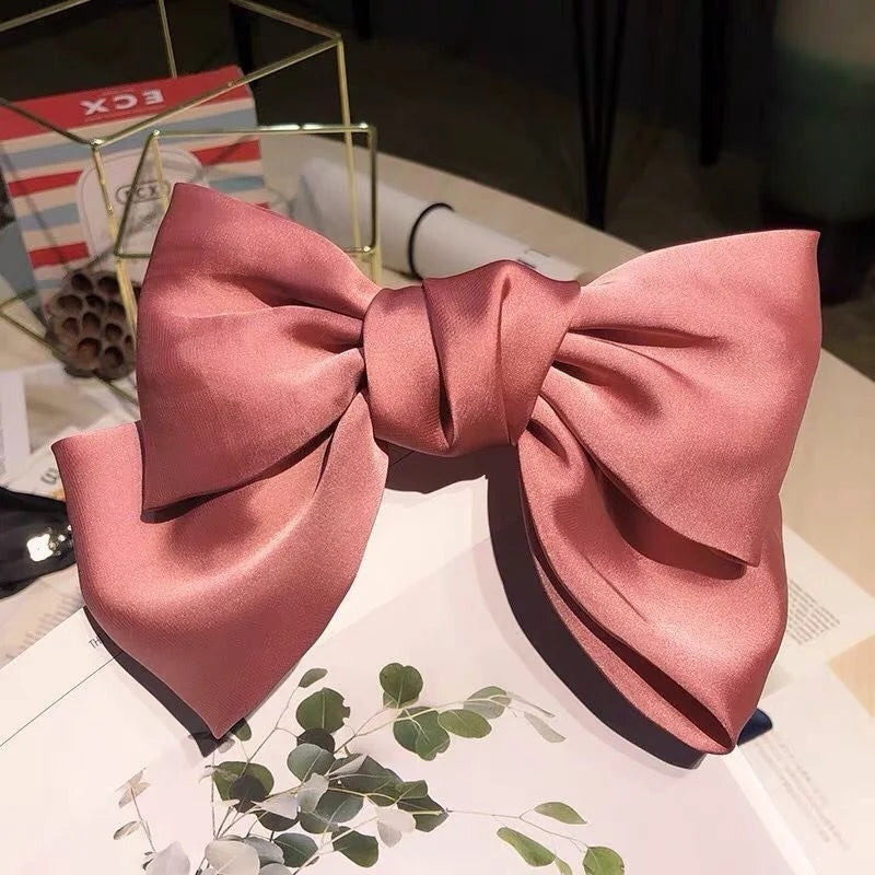Bow Ribbon Hair Clip for Women Bowknot Barrettes Girls Solid Stain Spring Ponytail Clip Headband Hair Accessories Headwear Gi