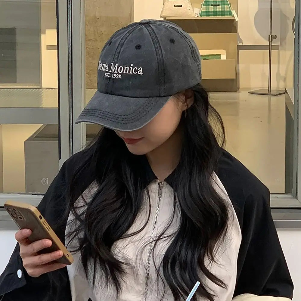 INS Style Letter Embroidered Baseball Cap Face Smaller Sun Protection Hip Hop Hat Sun Hat Couples