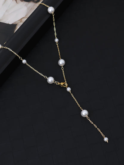 Elegant Pearl Y-Shaped Lariat Necklace - Adjustable Long Sweater Chain, Irregular Pearl Drop for Women, Bridal & Banquet Jewe