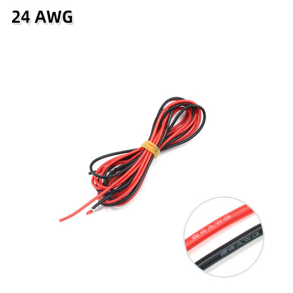 2 Meter Silicon Wire 8 10 12 14 16 18 20 22AWG Heatproof Soft Silicone Silica Gel Wire Cable (1Meter Red+1Meter Black) ) - 24