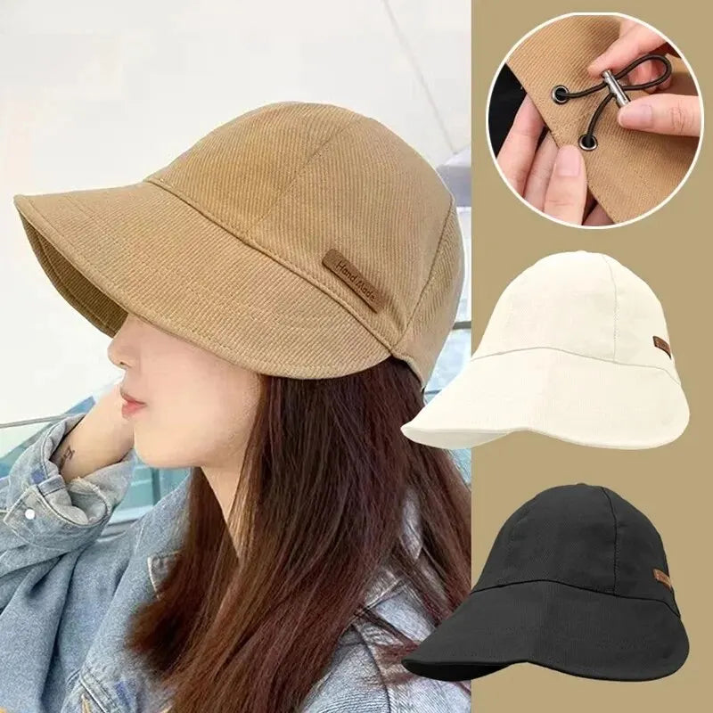 Women's Foldable Sunhat Summer Outdoor Beach Fisherman Hat Sunscreen UV Protection Cap Adjustable Cotton Wide Brim Bucket Cap