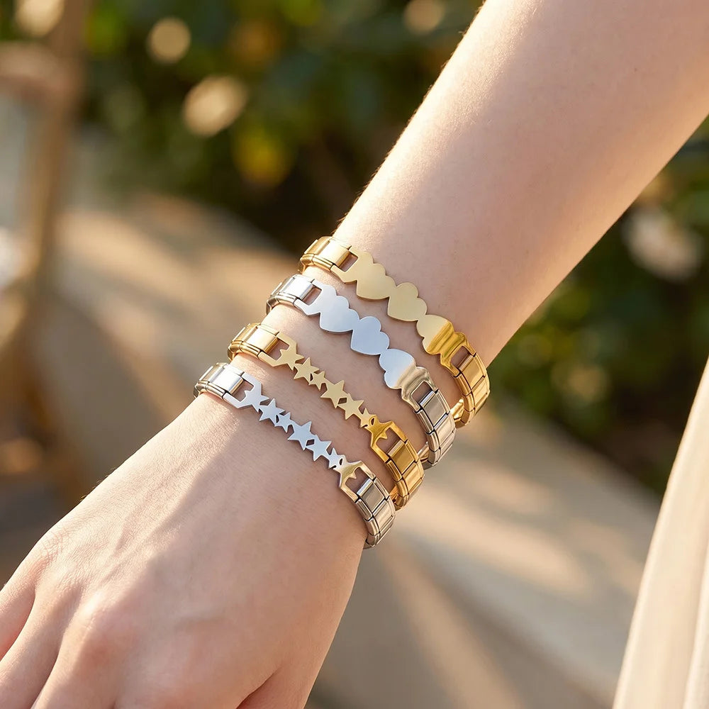 For Women Men Italian Charm Link 9mm Width Silver Gold Color Stainless Steel Bracelets on Hand DIY Making Jewelry