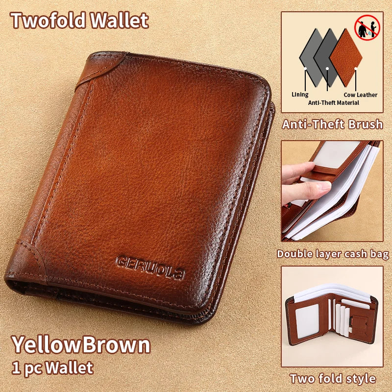 GERUOLA Slim RFID Shielded Genuine Leather Wallet for Men-Multifunctional ID & Credit Card Holder Dark Brown with Embellishme