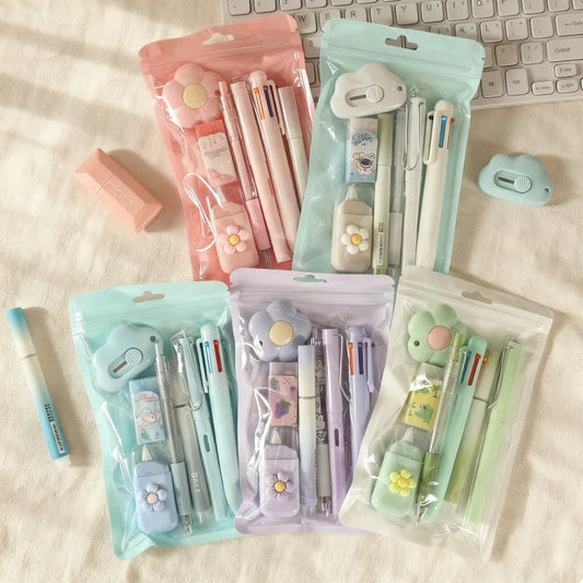 7-In-1 Stationery Set Stdudent Back To School Gel Pen Highlighter Ballpoint Pen Eternal Pencil Correction Tape Eraser Knife S