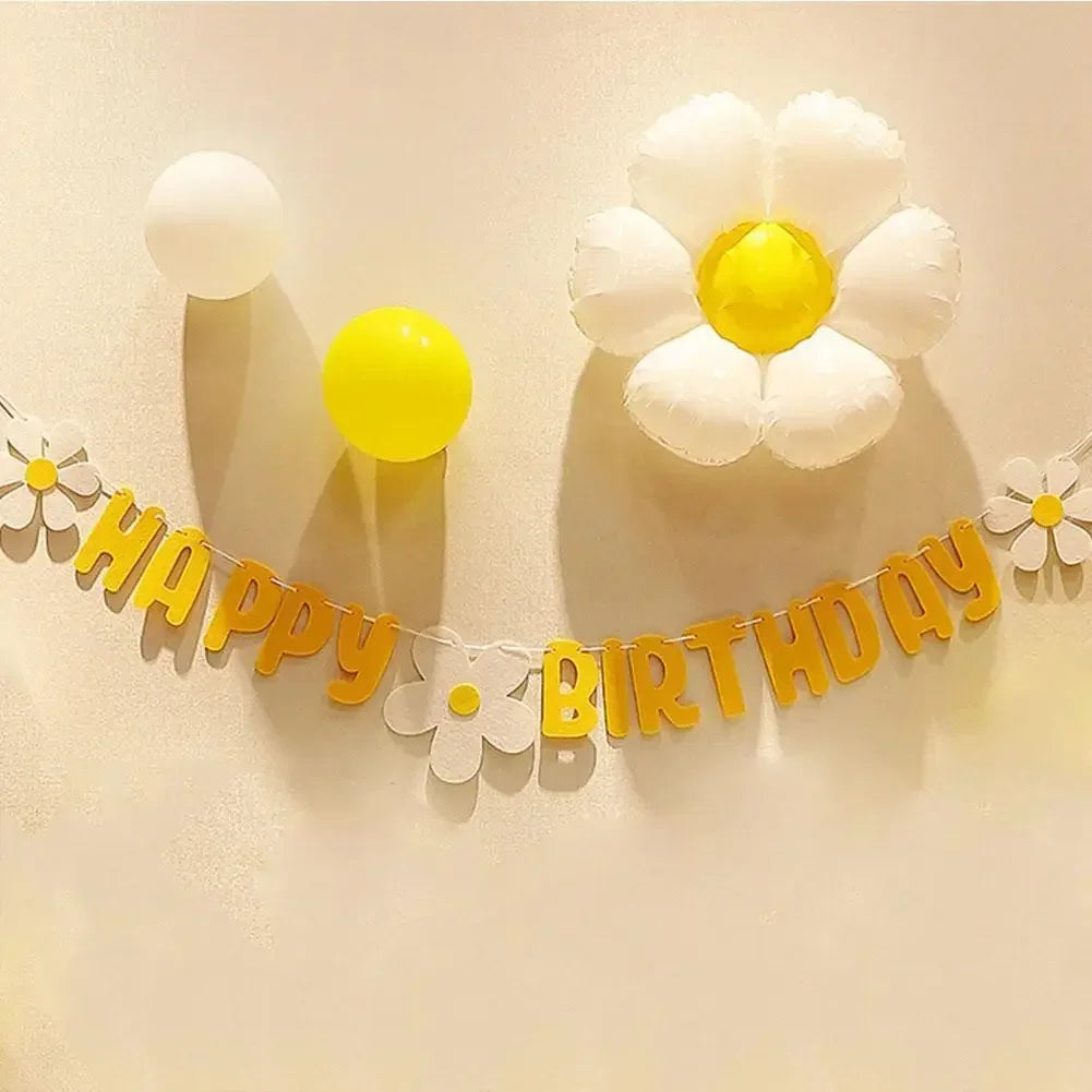 New Baby Shower Daisy Happy Birthday Banner White Flower Birthday Sign Garland Decoration Happy Daisy Flag Yellow Flower Part