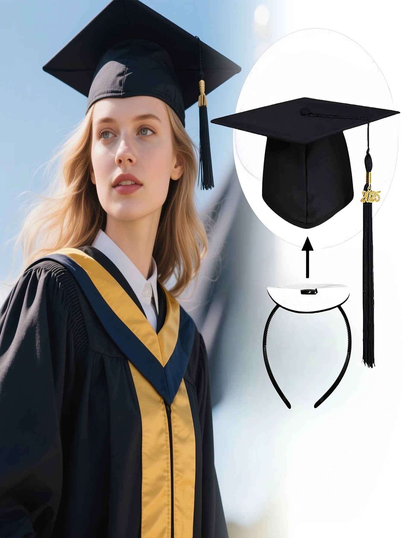 Graduation Hat Headband-Graduation Hat Headband, Firm Slip Graduation Hat Headband, Graduation Hat Accessories Black