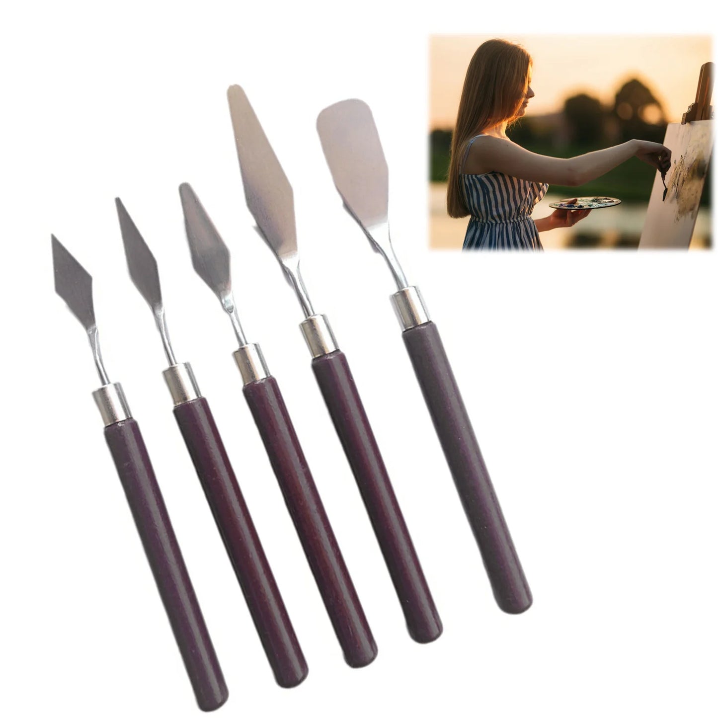 5pcs Art Oil Painting Scraper Paint Scraper Wooden Handle Palette Knife Set for Gouache Oil Painting Learners