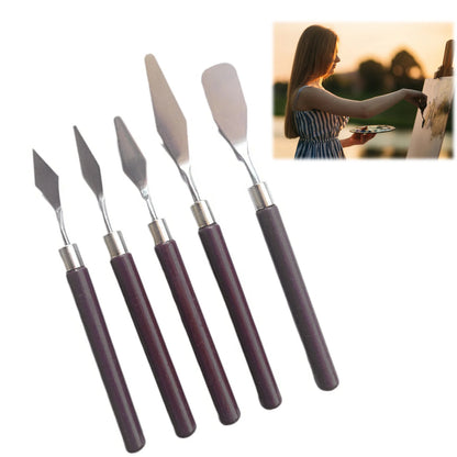 5pcs Art Oil Painting Scraper Paint Scraper Wooden Handle Palette Knife Set for Gouache Oil Painting Learners