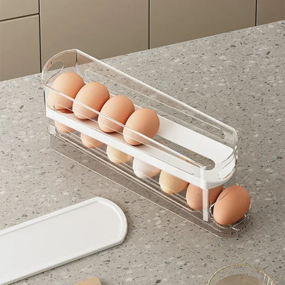 Bilayer Fridge Egg Storage Box Automatic Rolling Eggs Holder Rack Ladder Style Refrigerator Eggs Dispenser Egg Organizer Hold