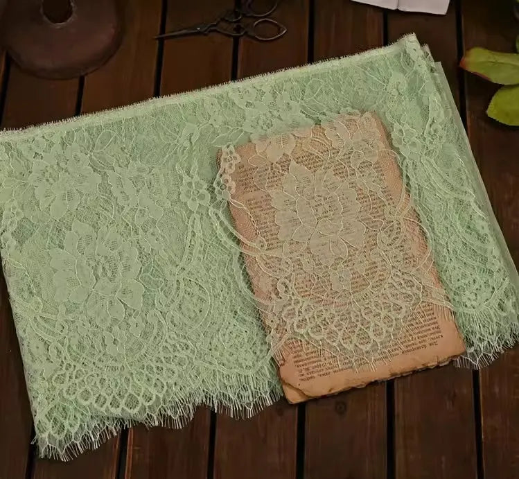 26cm Wide Eyelashes Lace Trim DIY Handmade Decoration Clothing Wedding Dress Lace Skirt Sleeve Accessories Fabric - pea green