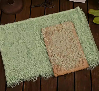 26cm Wide Eyelashes Lace Trim DIY Handmade Decoration Clothing Wedding Dress Lace Skirt Sleeve Accessories Fabric - pea green