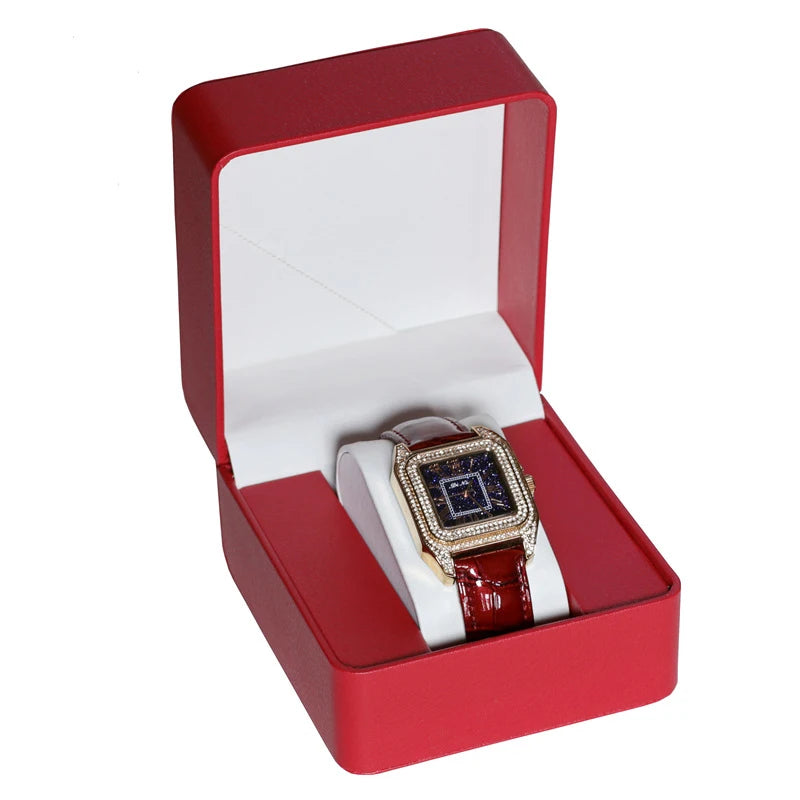 Lnofxas Black Single Watch Gift Box with Pillow PU Leather Wristwatch Display Case Organizer for Men - Red