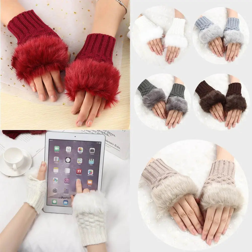 Rabbits Knitted Gloves, Faux Rabbit Hair Mittens, Warm Fingerless Gloves for Winter, Cozy Texting Gloves, Stylish Outdoor Han