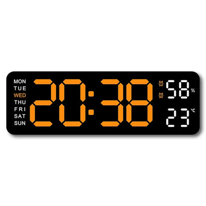 9 Inch Large Digital Wall Clock USB Powered TEMP Humidity Week Auto Dimmer DST Table Clock 12/24H Electronic LED Alarm Clock 