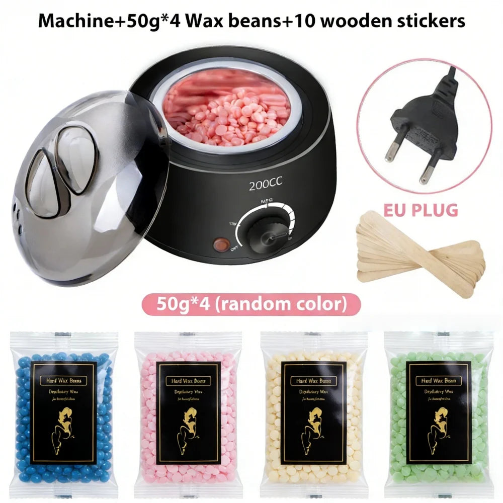 200CC Wax Heater Warmer Hair Removal Machine For Hand Foot Body SPA Epilator Paraffin Wax Pot +Wax Beans + Wood Sticks - Blac