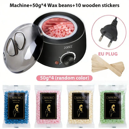 200CC Wax Heater Warmer Hair Removal Machine For Hand Foot Body SPA Epilator Paraffin Wax Pot +Wax Beans + Wood Sticks - Blac