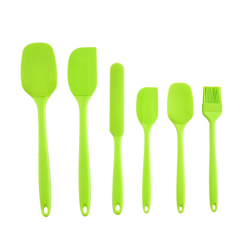 Silicone Kitchenware 6-Piece Set, Cream Scraper, Spatula, Oil Brush, Size Scraper Set Baking Tool, Non-Integrated Hand - Gree