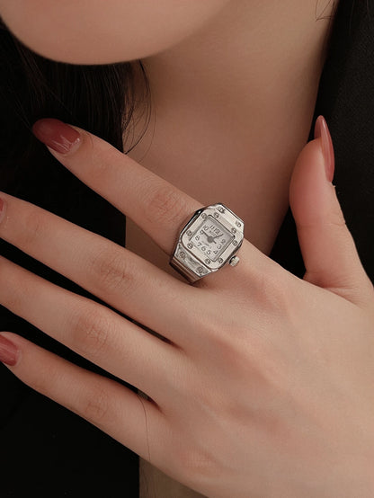 Mini Vintage Finger Ring Watch Round Creative Quartz Watches Fashion Couple Watches Accessories - SILVER