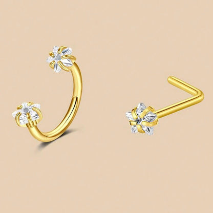 6/2pcs Horseshoe Nose Rings With L-Shape Nose Stud, Stainless Steel Rianbow CZ Nose Ring,, Lip Eyebrow Helix Ear Piercing - 2