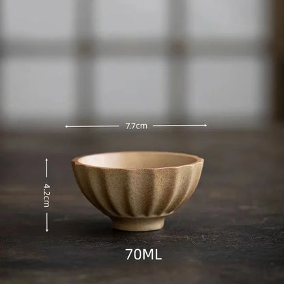1pc Japanese Style Handmade Stoneware Tea Cup Kung Fu Tea Set Tea Cup Small Single Cup Ancient Style Quiet Road Cup Bowl Teac