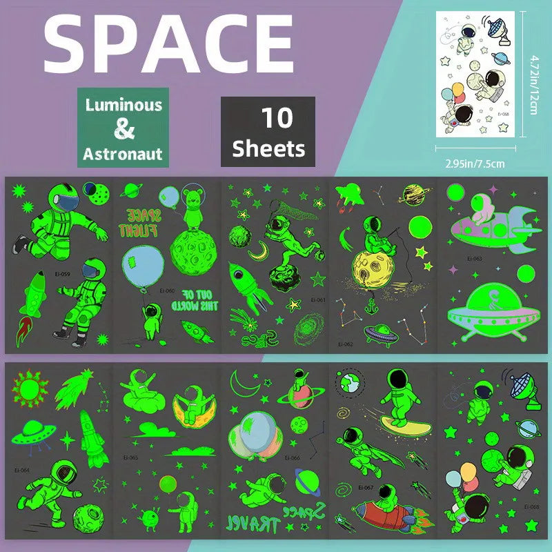 10 Sheets Space Planets Luminous Tattoos Stickers Glow In The Dark Fake Tattoos Temporary Tattoo Outerspace Party Favors For 