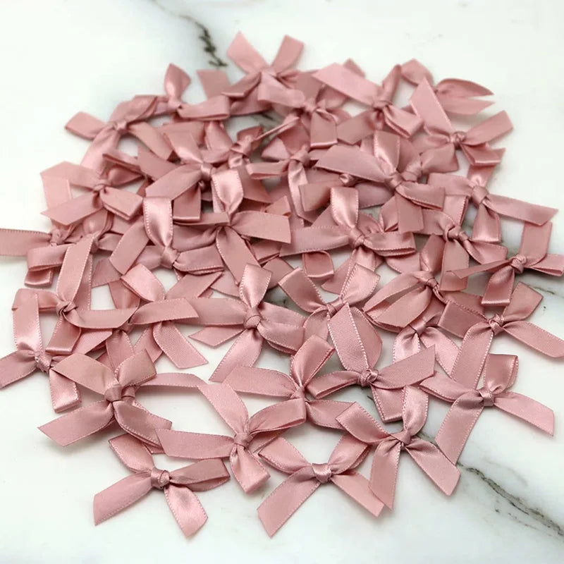 4x4cm Colourful Bows Small Size Polyester Satin Ribbon Bow Flower DIY Craft Decoration - pink meat / 50pcs