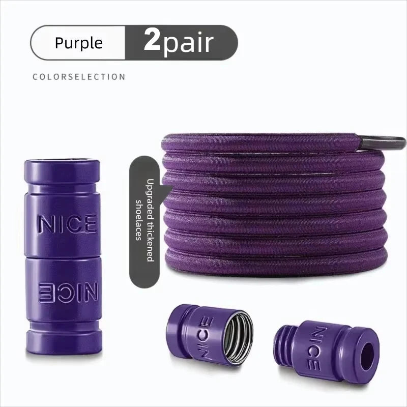 Colorful Metal Lock Sneakers Elastic Shoelaces No Tie Sports Shoe Laces Capsule Lock Stretch Rubber Shoestrings for Easy Wear