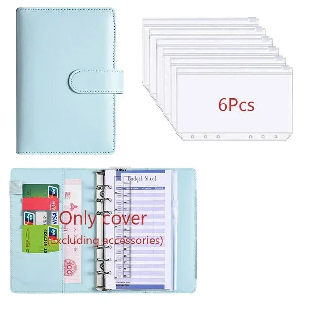 2026 A6 Binder Budget PU Leather PlannerPockets Expense Budget Sheets Notebook Cash Envelope Organizer System with Clear Zipp