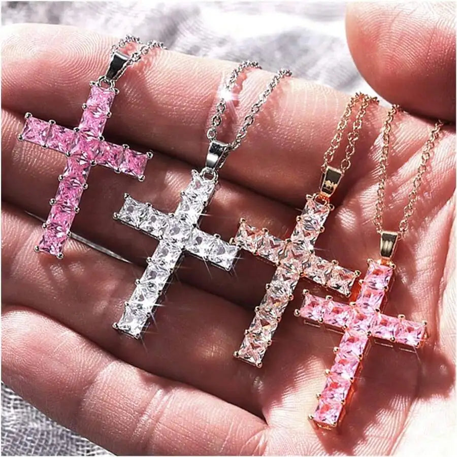 New Fashion Necklaces Female Pendants Gold Multi Color Crystal Jesus Cross Pendant For Women Necklace Party Leisure Time Jewe