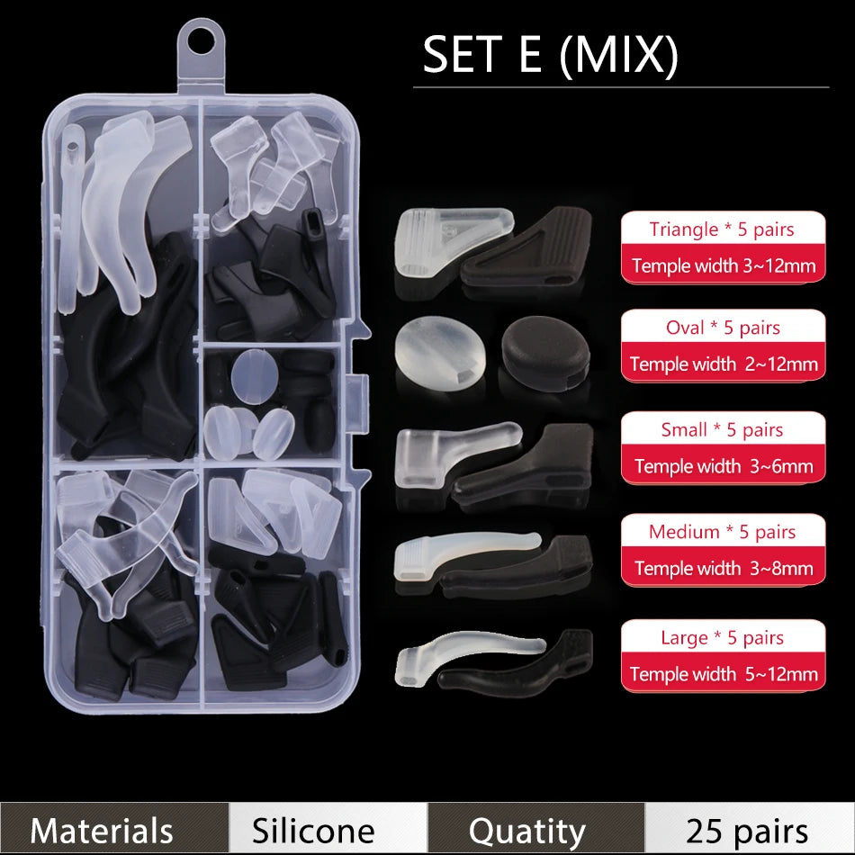 Ear Grip Hooks Anti-slip Holder Glasses Sunglasses Silicone Ear Hook Set For Eyeglasses Eyewear Accessories - Set E Mix