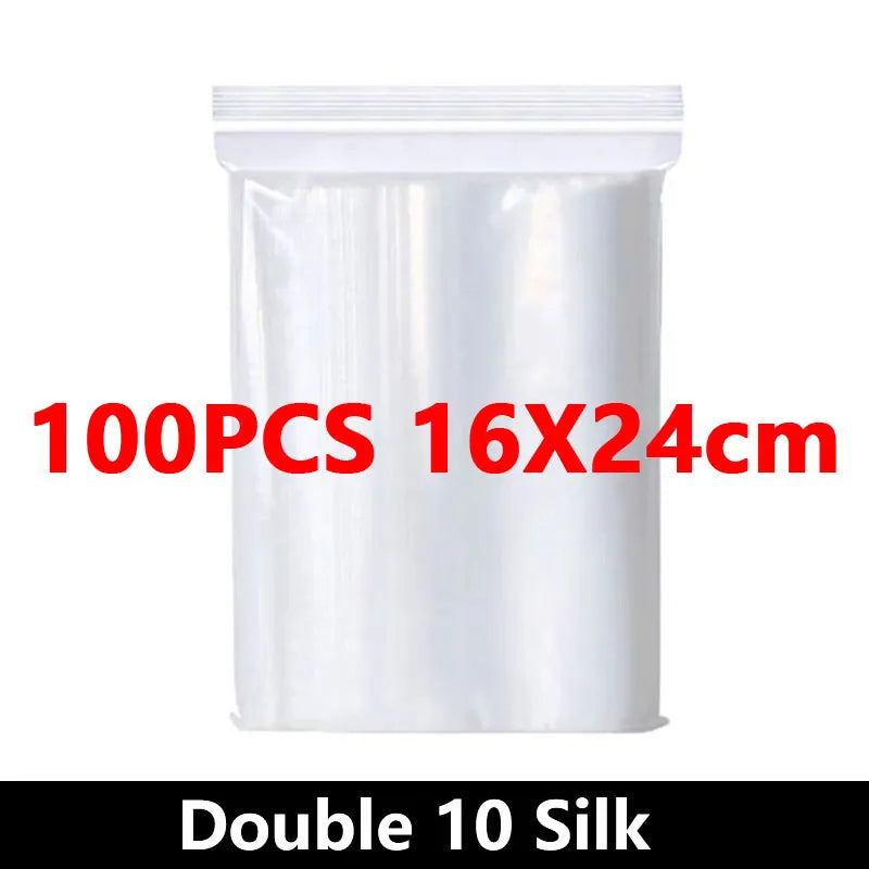 100Pcs Thicken Zipper Sealed Bags Clear Plastic Storage Bag for Small Jewelry Food Packing Reclosable Ziplock Sealing Bags - 